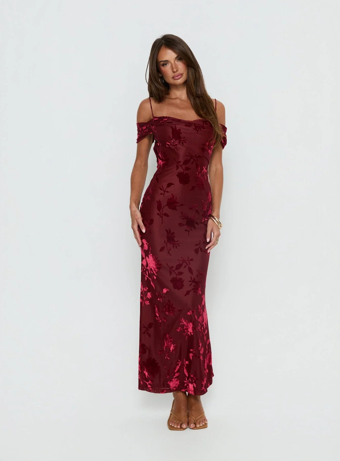 Green Gables Burnout Maxi Dress Burgundy