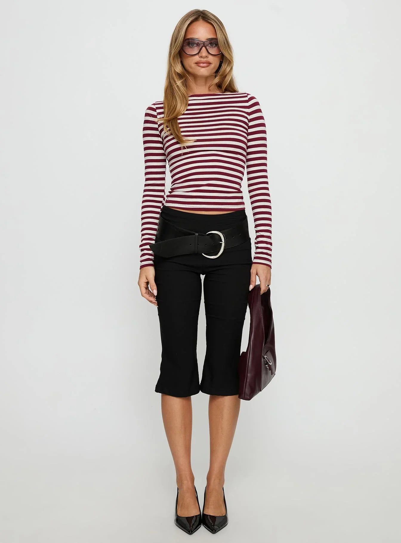 Derrica Long Sleeve Top Red Grey Stripe