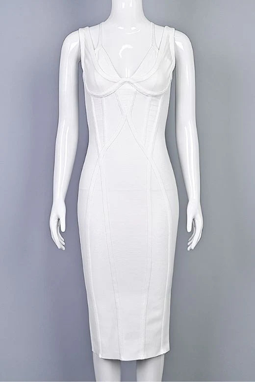 Lucy Bandage Midi Dress White Pearl