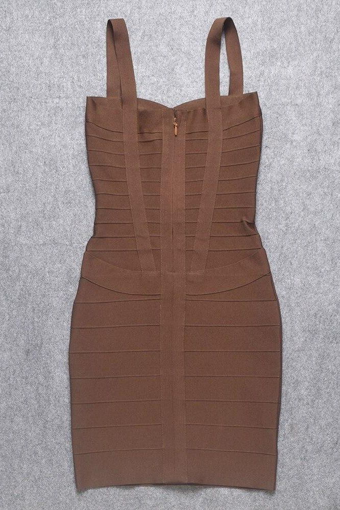 Heidi Bandage Mini Dress Tan Brown