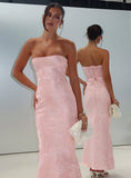 Lips Are Sealed Strapless Lace-Up Back Maxi Dress Pink