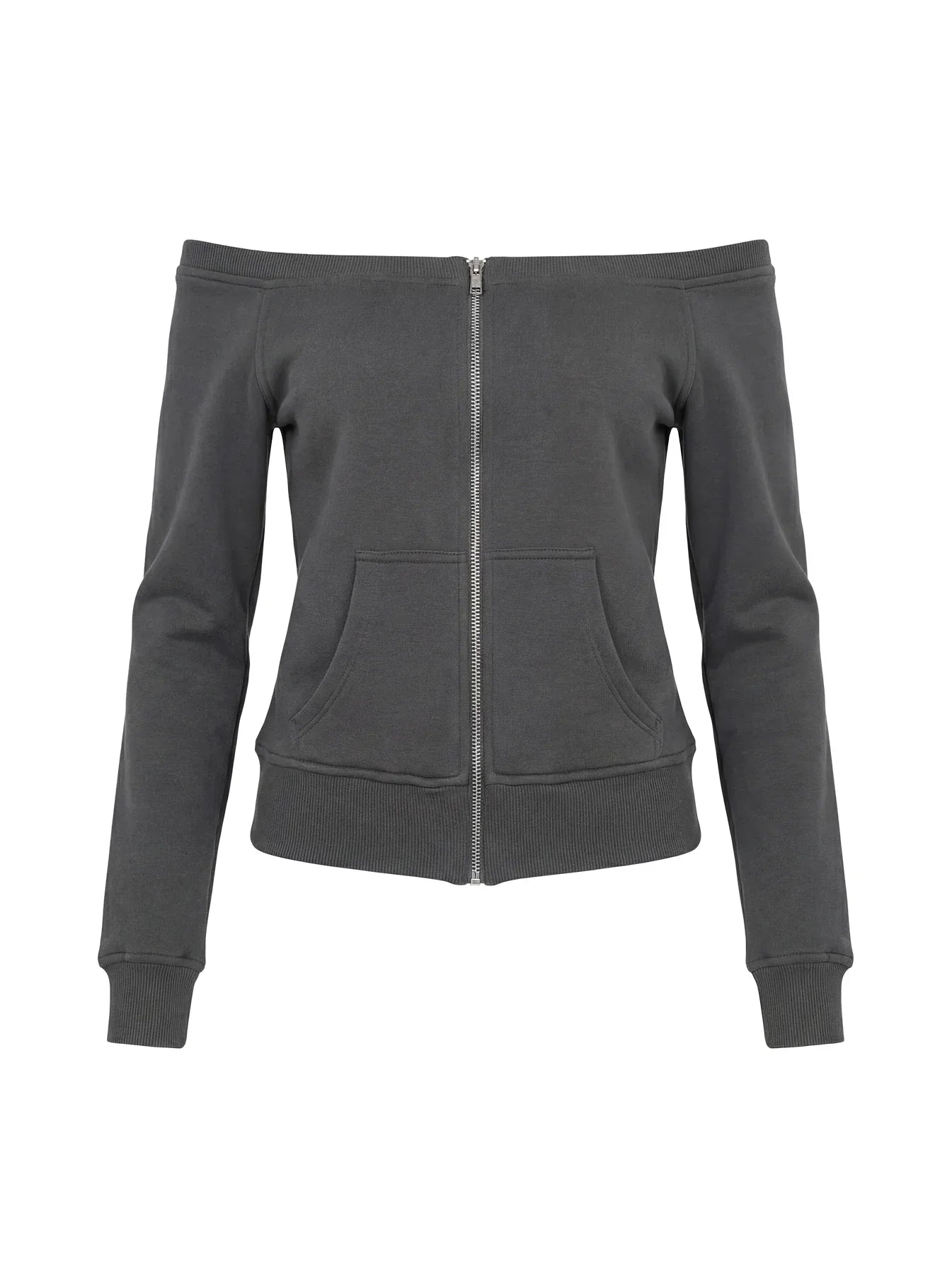 Airazo Off Shoulder Zip Through Jumper Grey