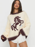 Rhianonn Horse Graphic Knit Sweater Cream Brown
