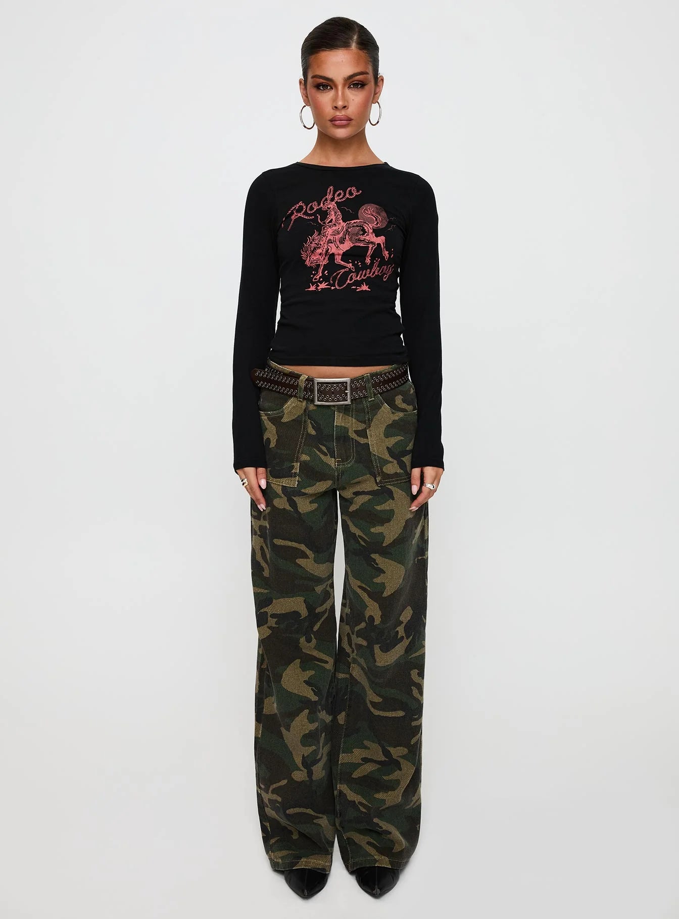 Rodeo Cowboy Long Sleeve Top Washed Wine