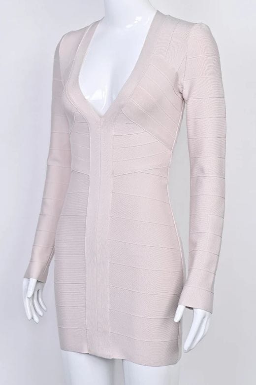 Lisa Long Sleeve Bandage Mini Dress Cream