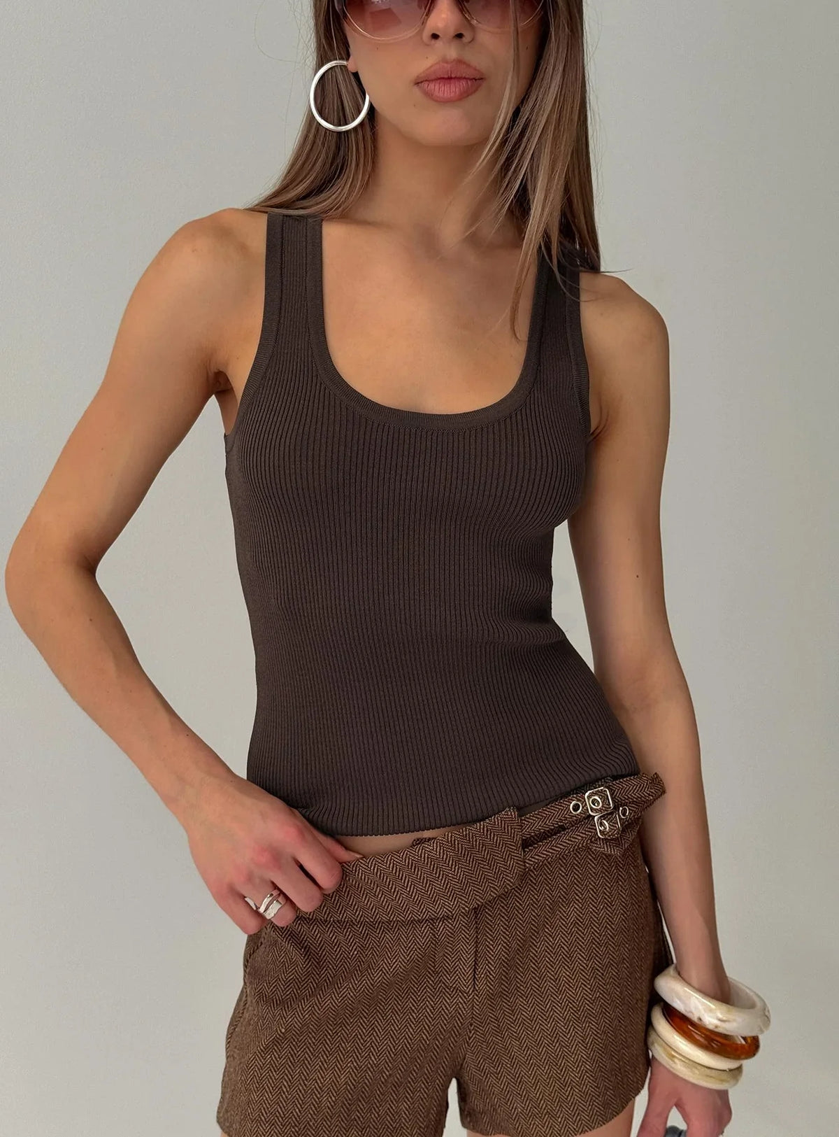 Kyrella Longline Tank Top Chocolate