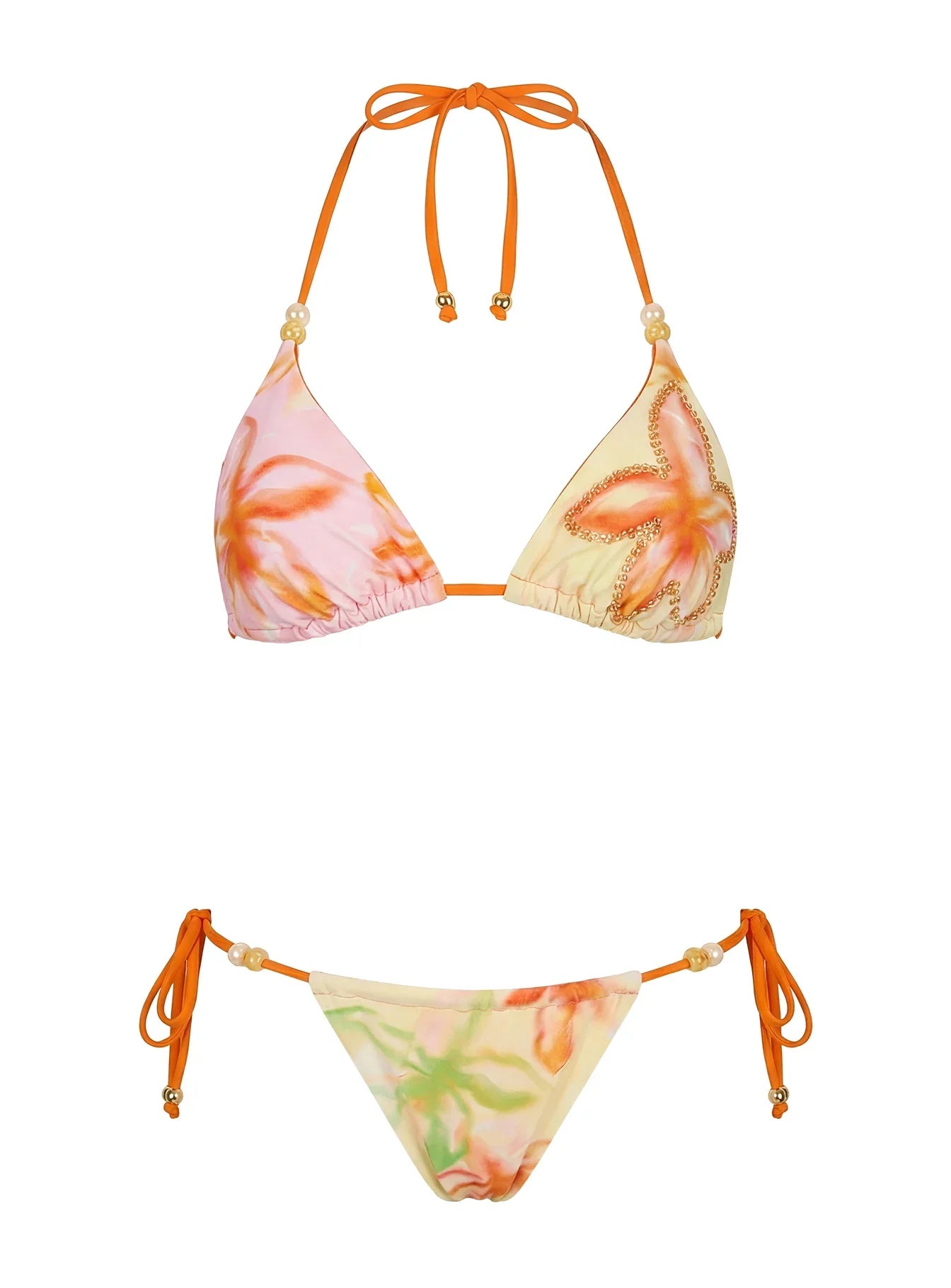 Jenner Triangle Bikini Top Orange Yellow Floral