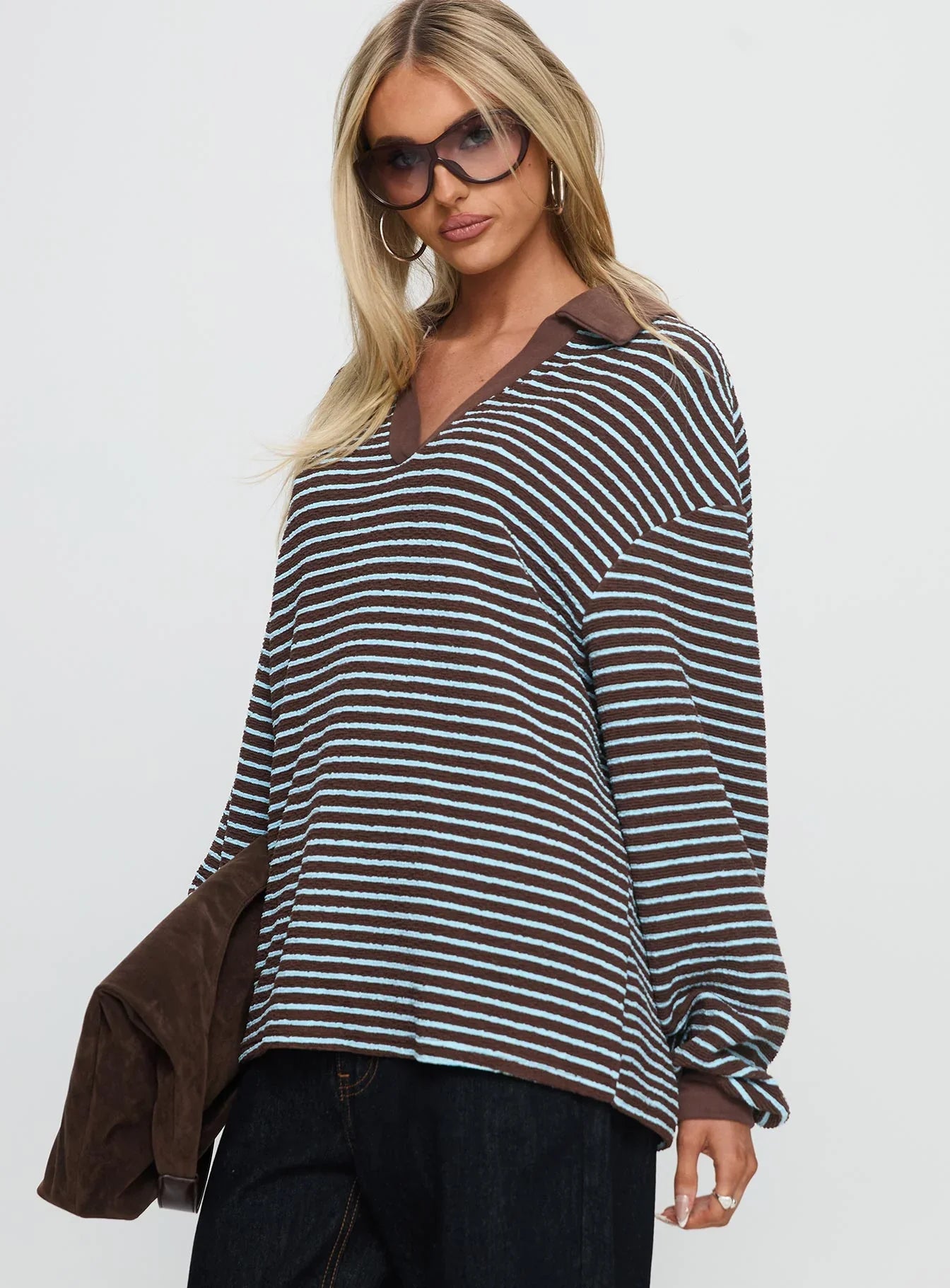 Rigbys Collared Jumper Brown Blue Stripe