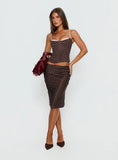 Somani Satin Midi Skirt Brown / Pink Polka Dot