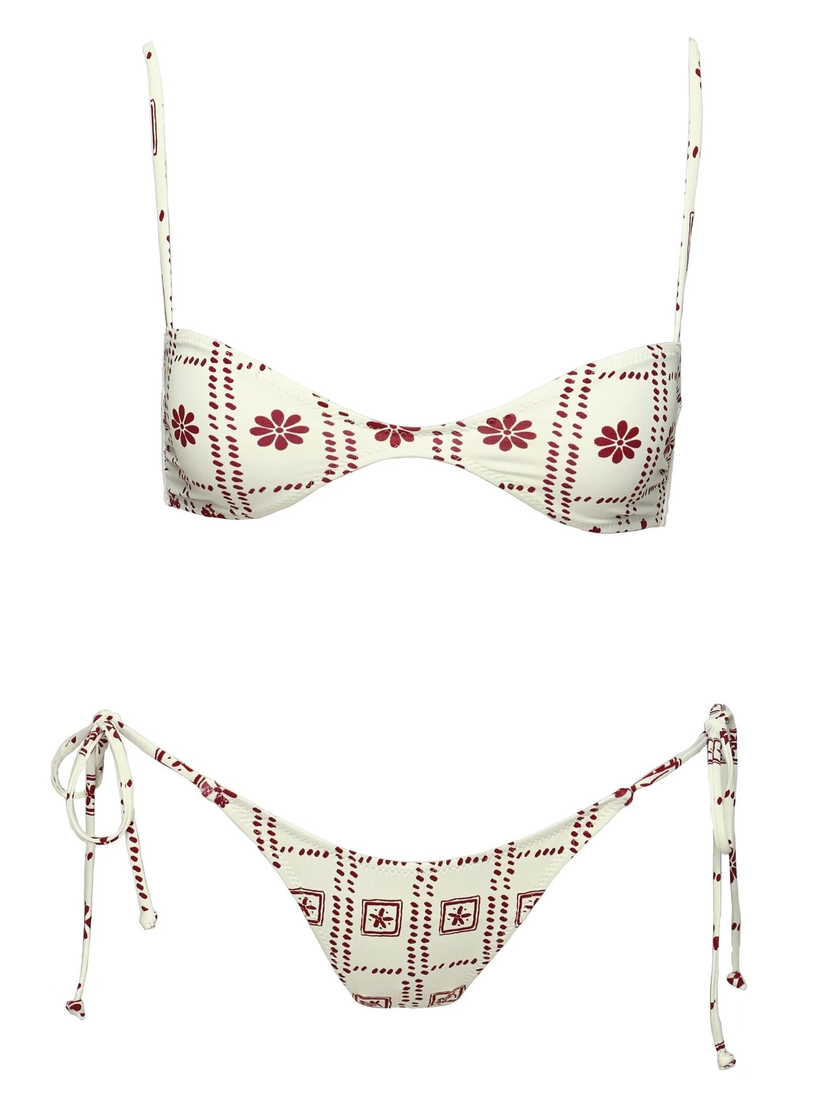 Patisserie Tie Side Bikini Bottoms White Red