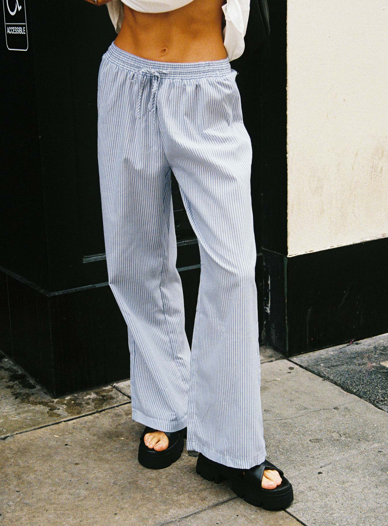 Holiday Tie Front Pant Blue White Stripe