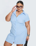 Motley Mini Dress Blue Stripe Curve