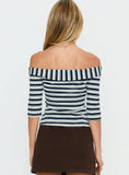 Shaylla Off Shoulder 3/4 Sleeve Top Blue Stripe