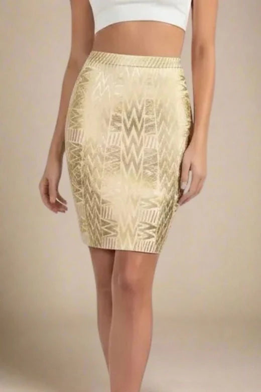 High Waist Metallic Leather Mini Skirt Gold