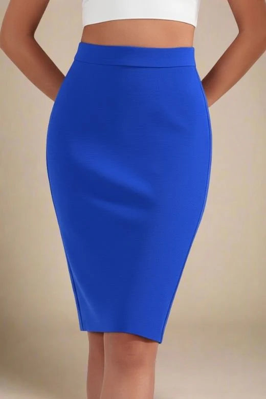 Pencil High Waist Bandage Knee Length Skirt Royal Blue