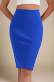 Pencil High Waist Bandage Knee Length Skirt Royal Blue