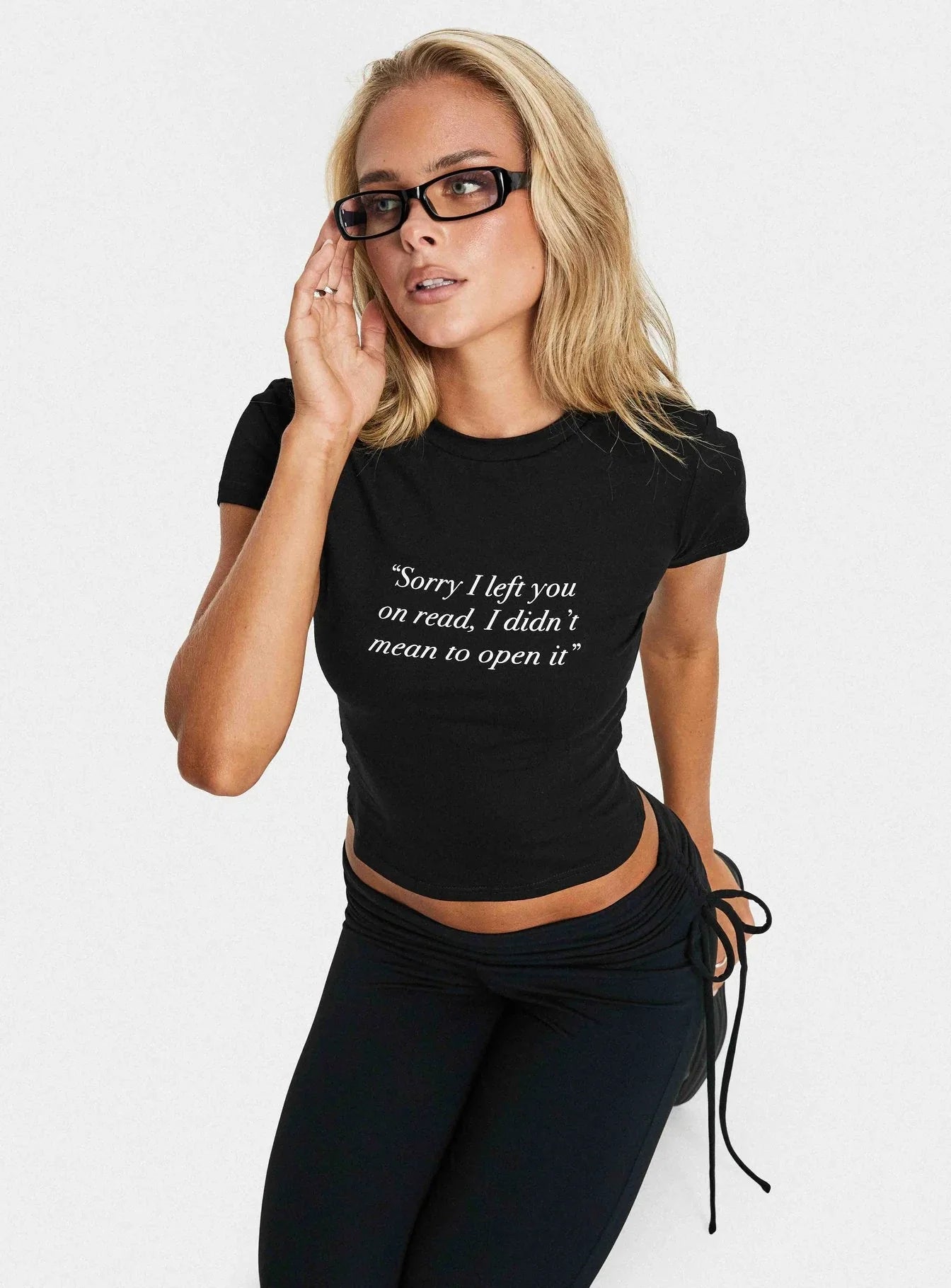 Read Receipts Graphic Baby Tee Black