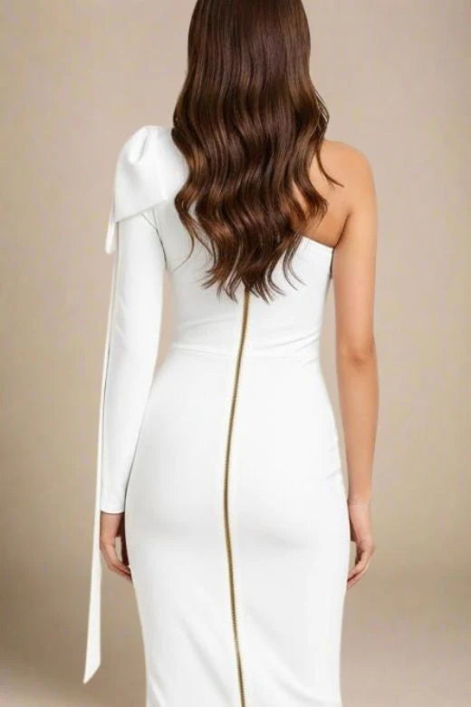 Lela Long Sleeve Bandage Midi Dress White Pearl