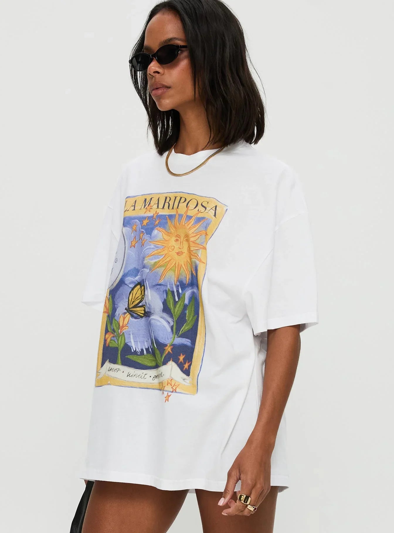 Tarot Card Oversized Graphic Top White Multi