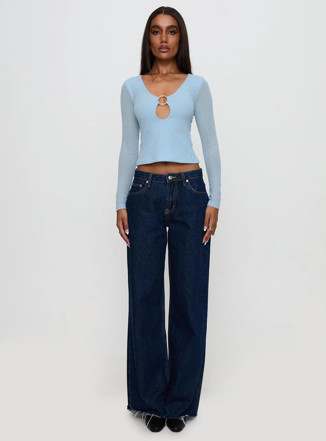 This Fate Long Sleeve Ring Detail Top Blue