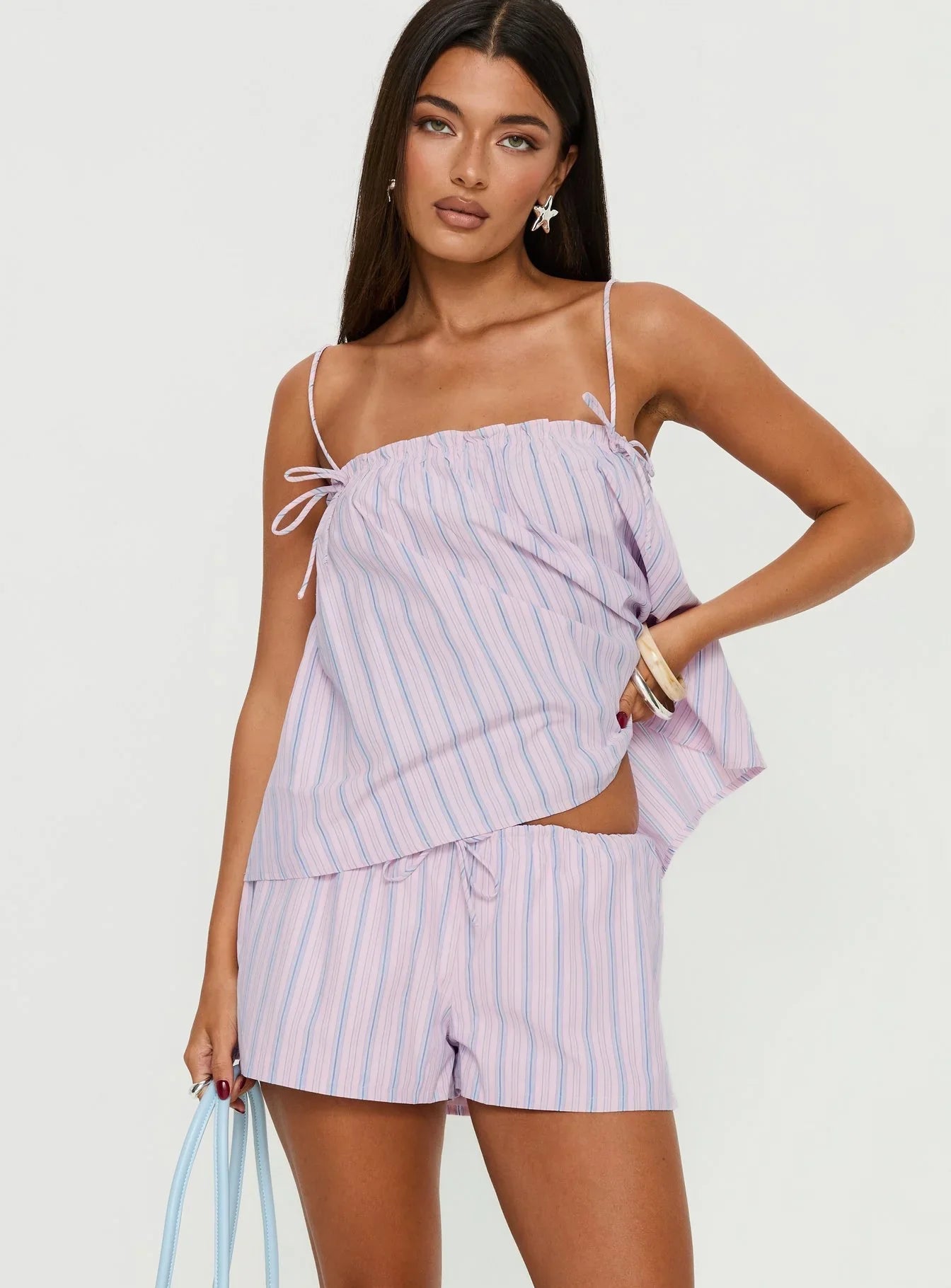 Pepita Drawstring Shorts Pink Stripe