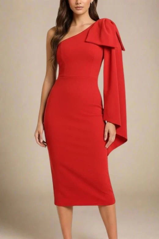 Lela Long Sleeve Bandage Midi Dress Lipstick Red
