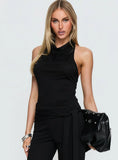 Katiana High Neck Cowl Top Black
