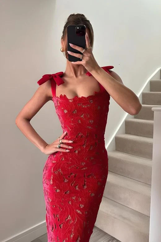 Odette Bodycon Lace Maxi Dress Lipstick Red