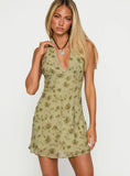 Mysterie Halter Mini Dress Green Floral