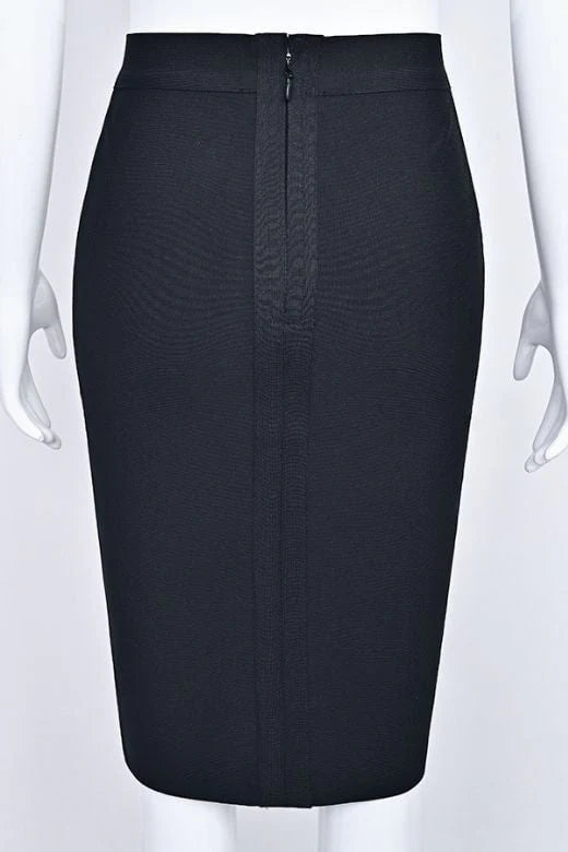 Pencil High Waist Bandage Knee Length Skirt Classic Black