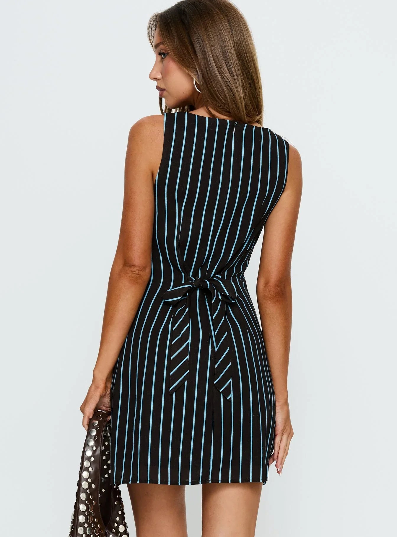 Alfalfa Shift Mini Dress Brown / Blue Stripe