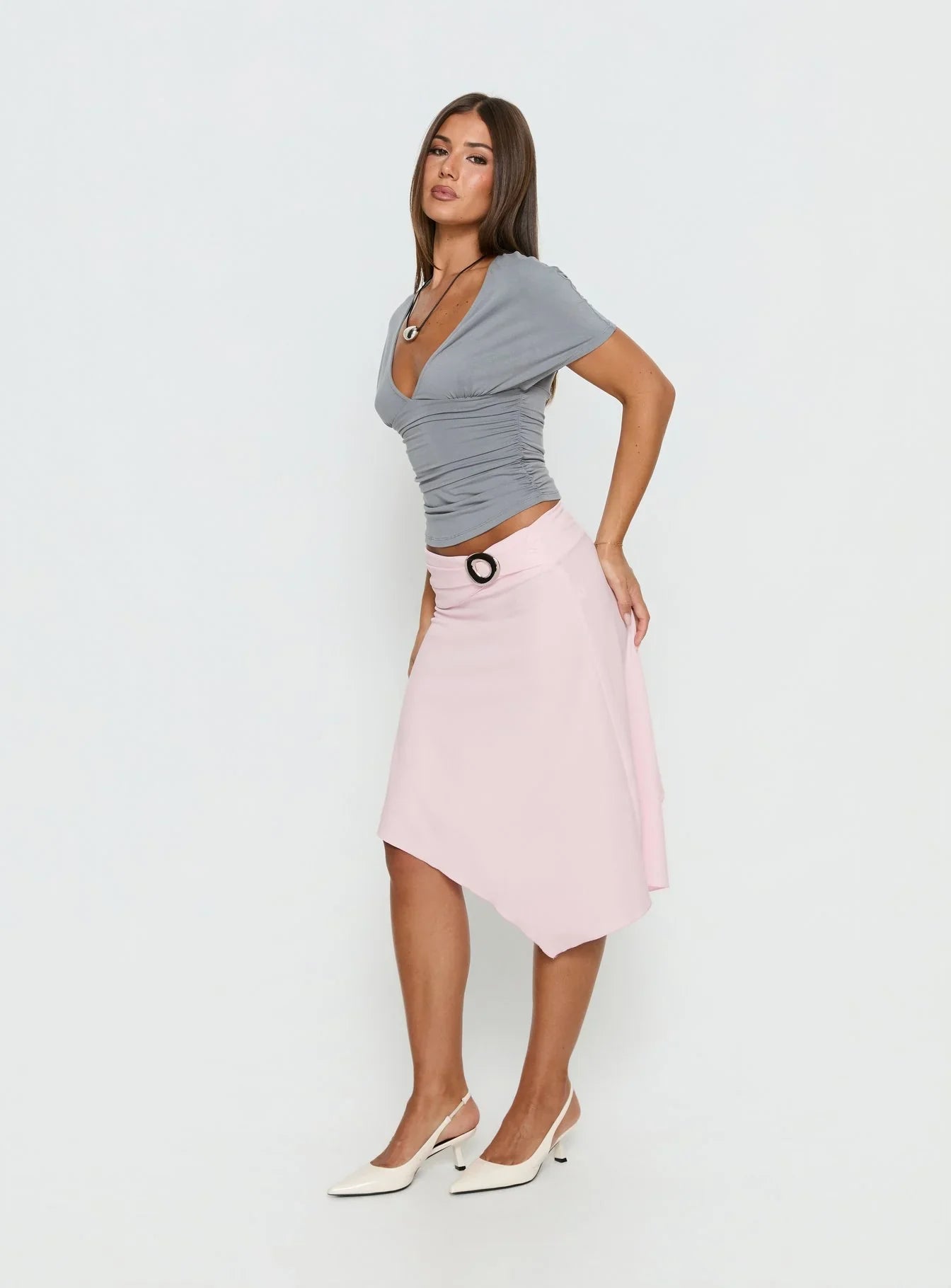 Ismora Asymmetrical Midi Skirt Pink
