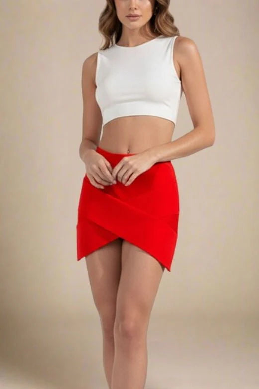 Jay High Waist Bandage Mini Skirt Lipstick Red