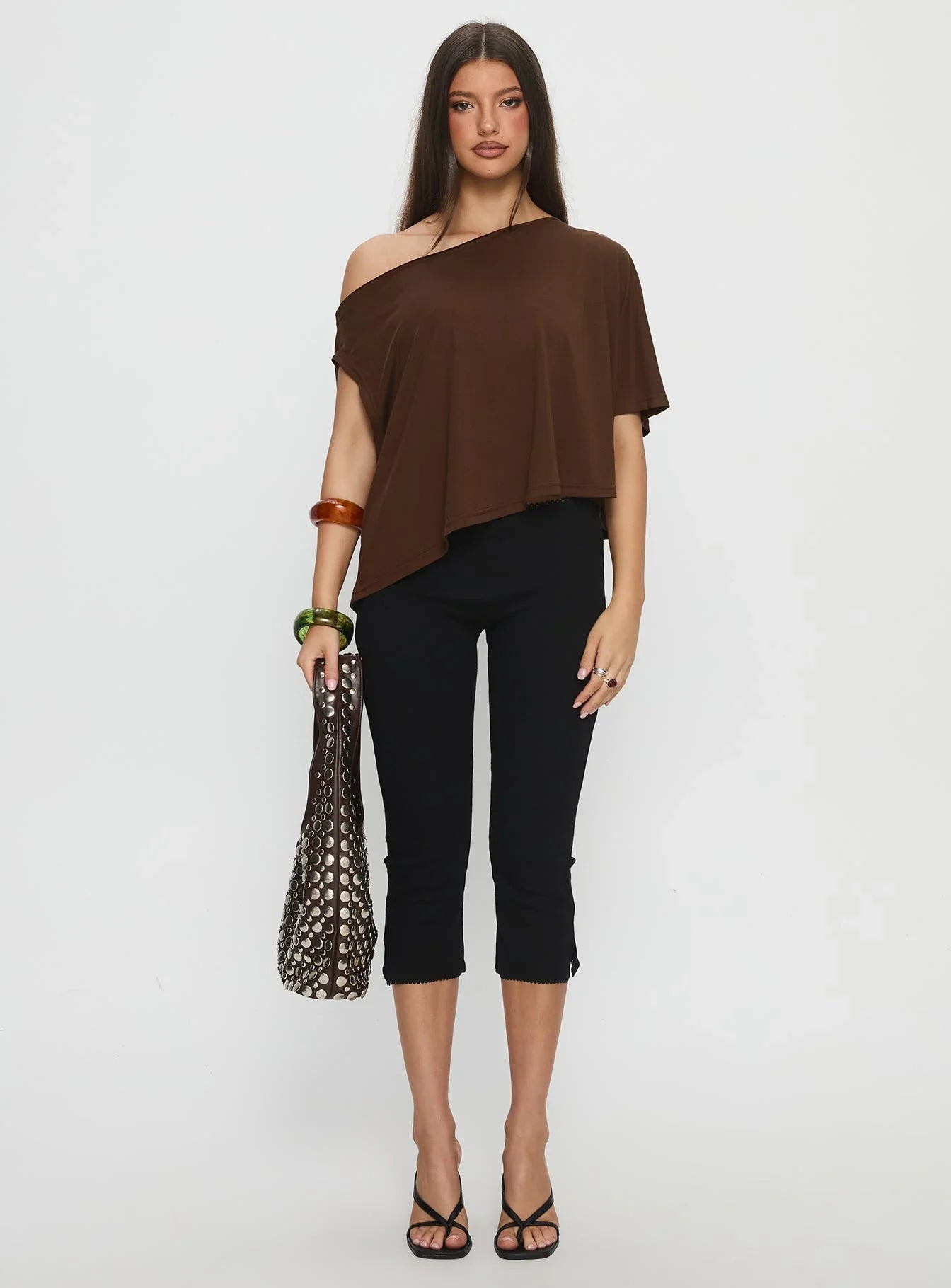 Passerby Asymmetrical Off Shoulder Top Brown