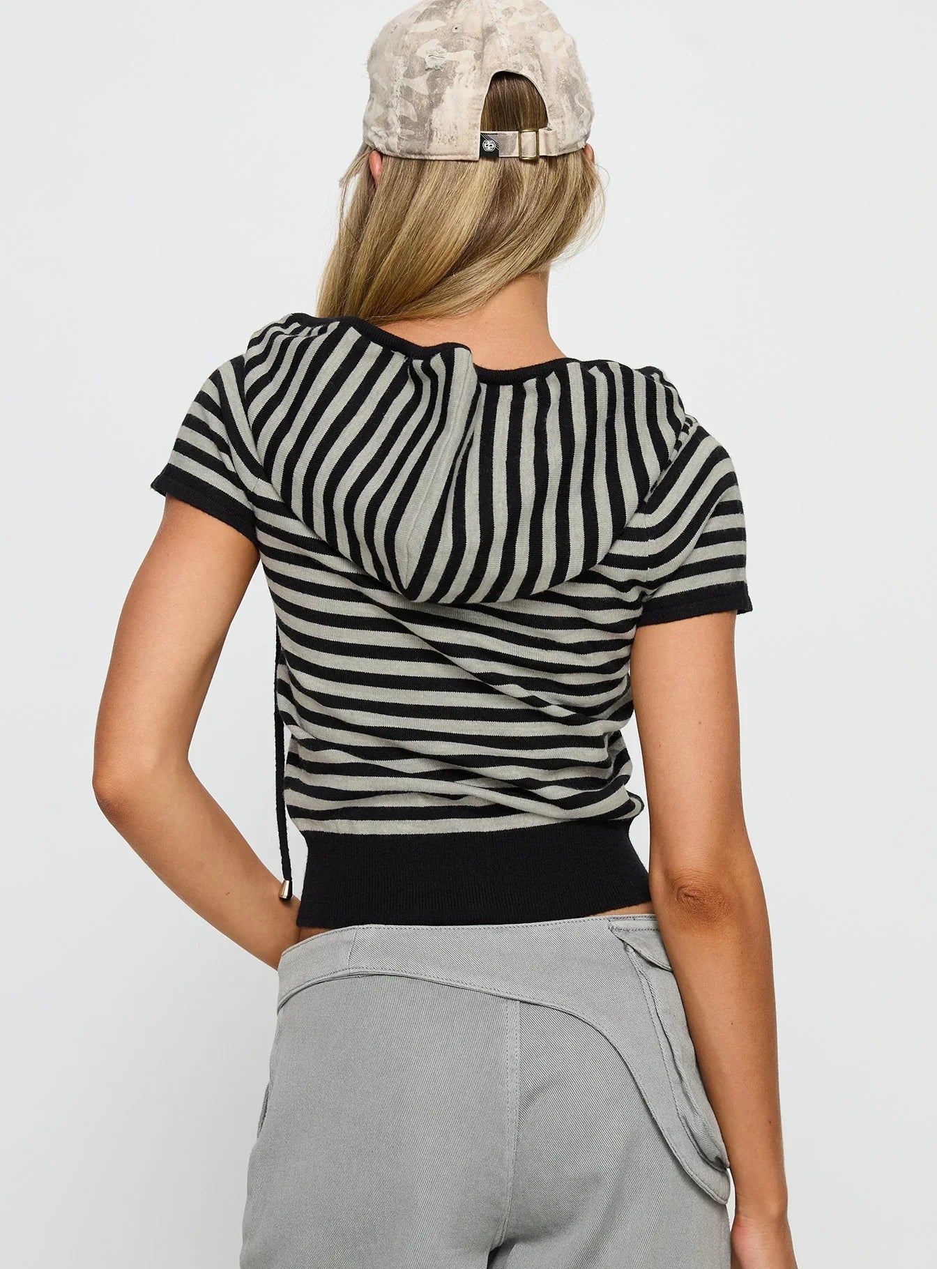 Kahlee Zip Through Hoodie Grey Black Stripe