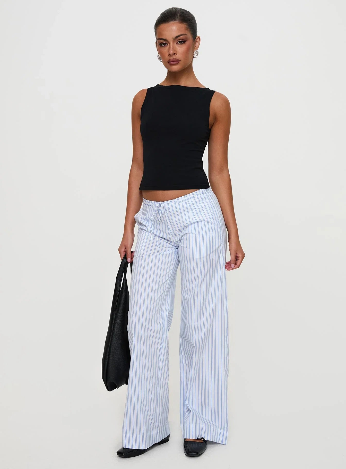 Collied Low Rise Pants Blue White Stripe