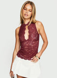Quinbie Lace Sleeveless Top Burgundy