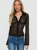 When You Sleep Lace Long Sleeve Top Black