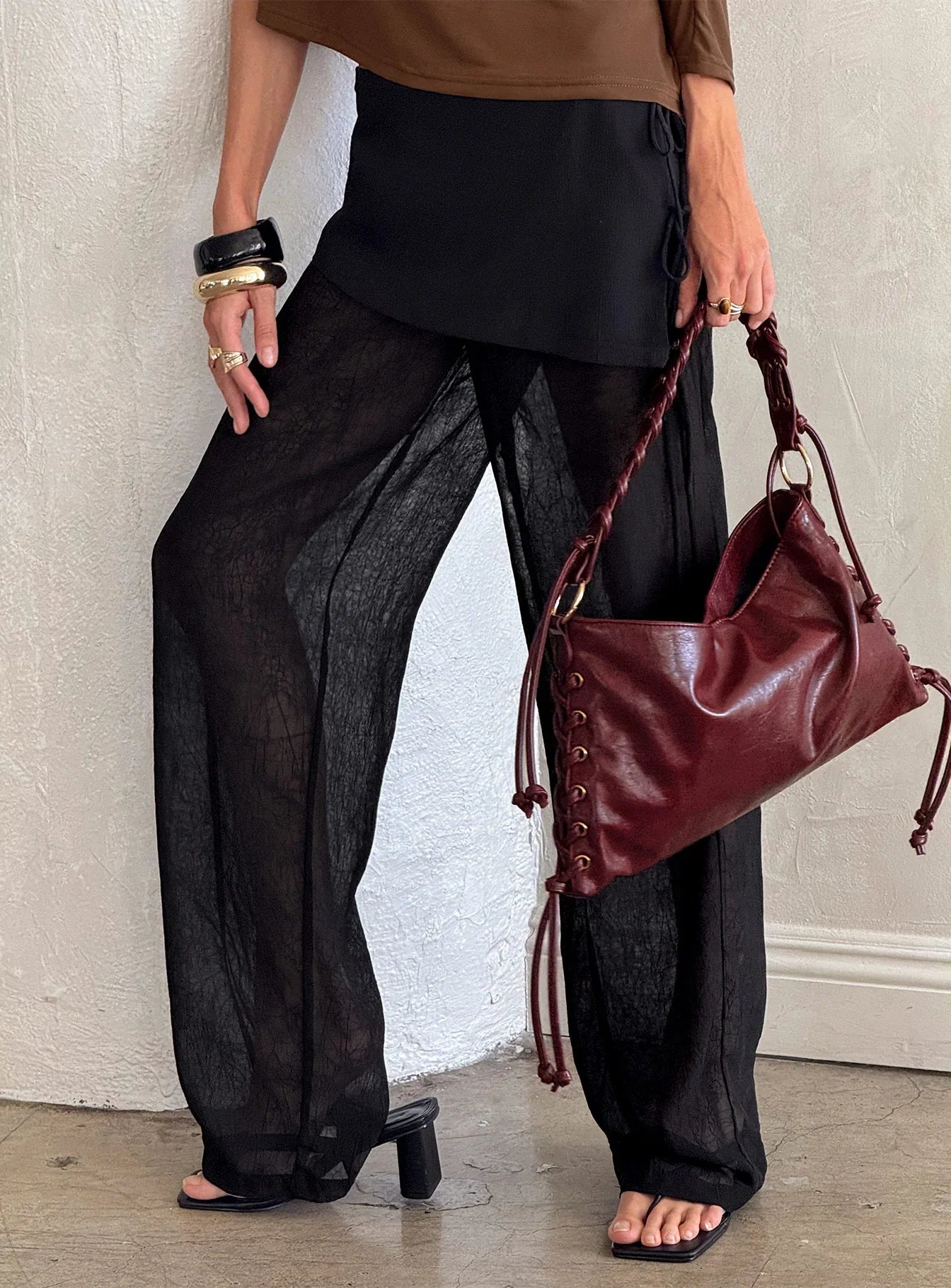 Margalo Sheer Layered Pants Black