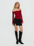Deyci Lace Off Shoulder Top Red