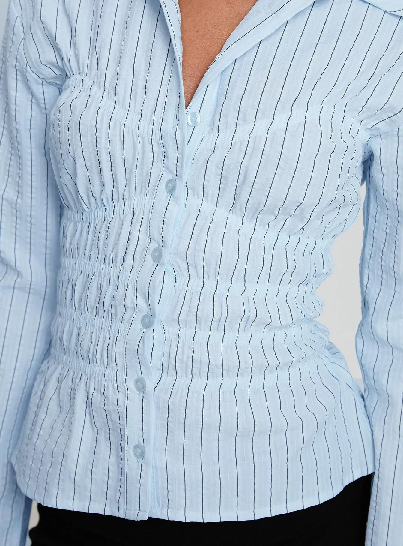 Liesel Shirred Long Sleeve Top Stripe