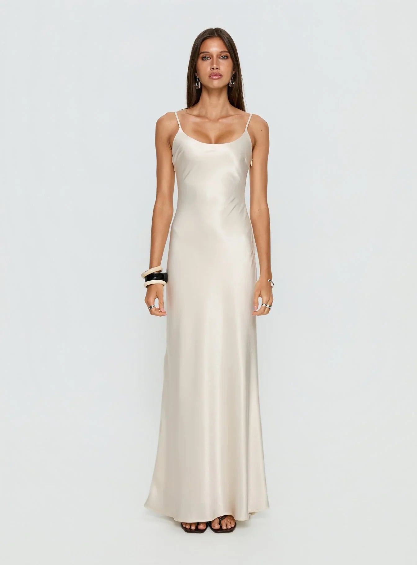 Miracles Scoop Satin Maxi Dress Champagne