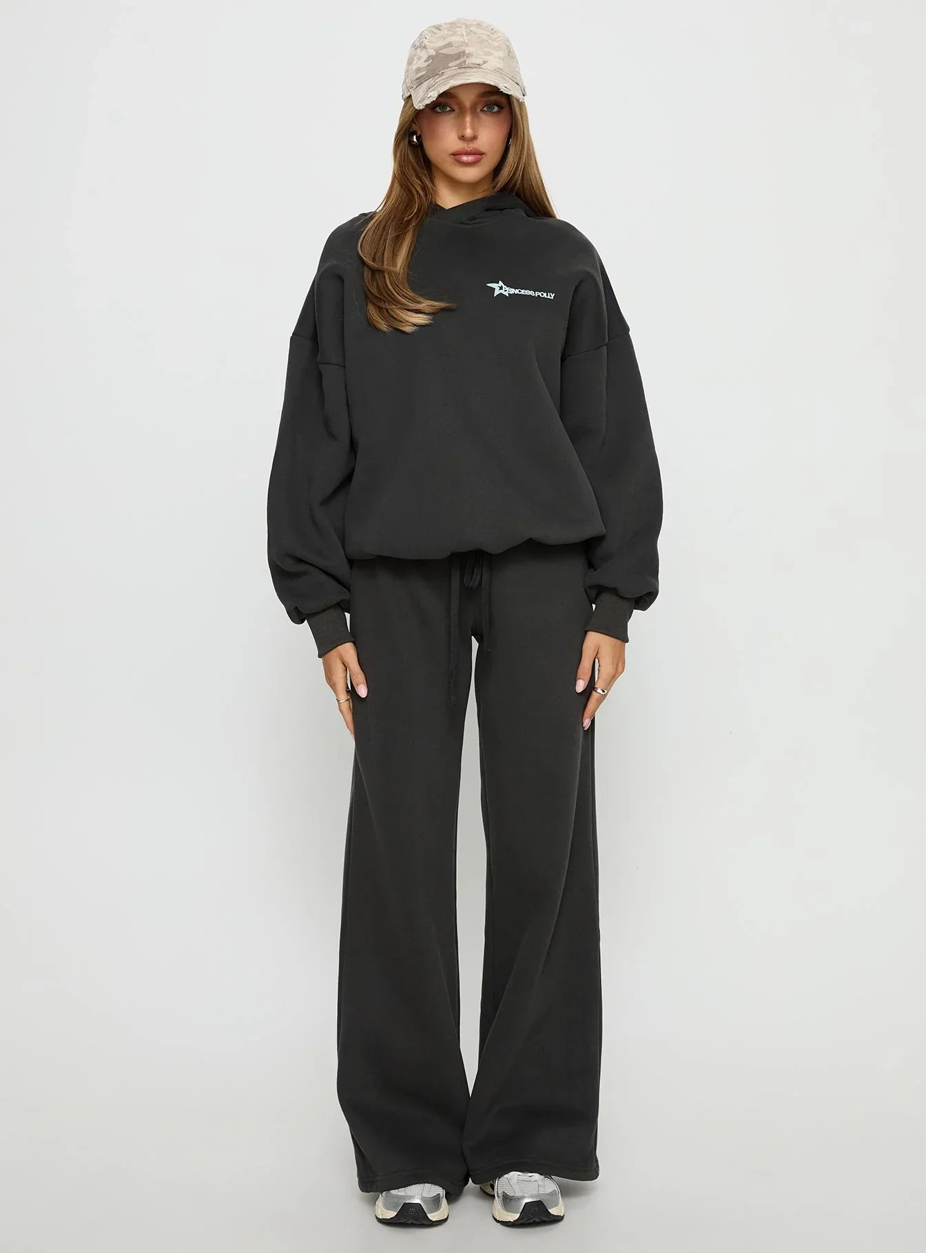 Princess Polly Stargirl Wide Leg Sweat Pants Charcoal