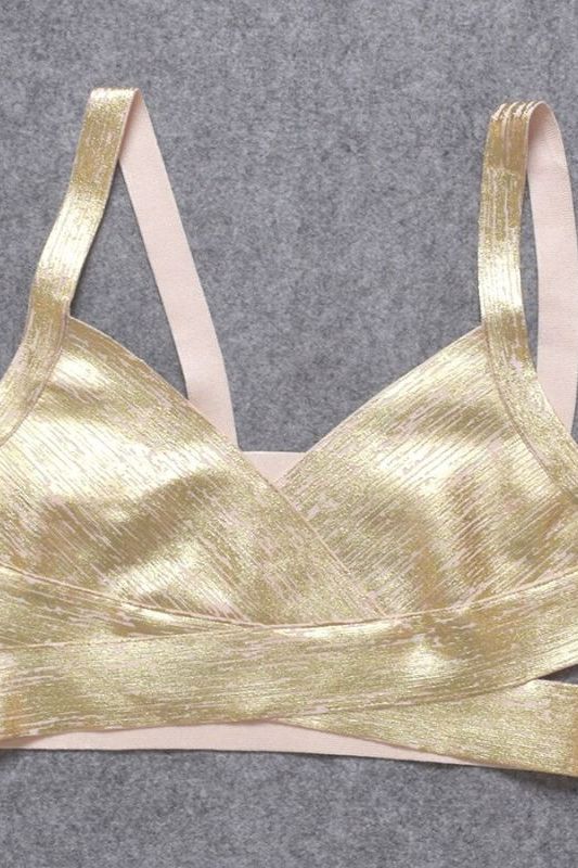 Ang Bandage Leather Crop Top Gold