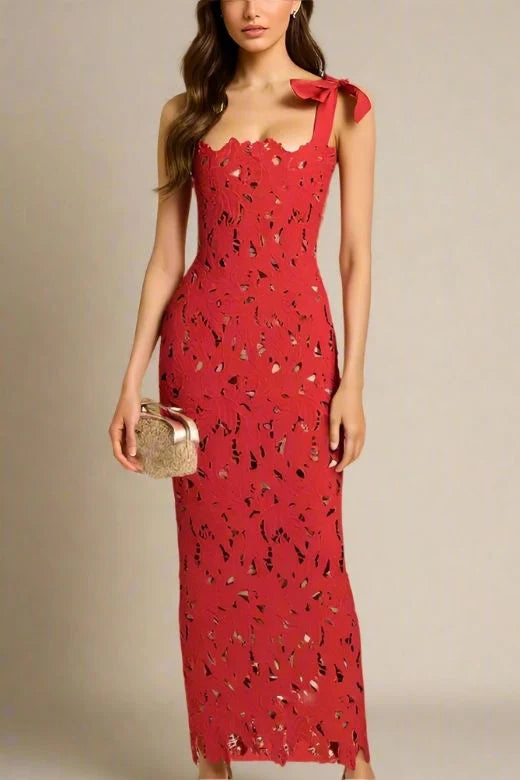Odette Bodycon Lace Maxi Dress Lipstick Red