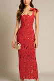Odette Bodycon Lace Maxi Dress Lipstick Red