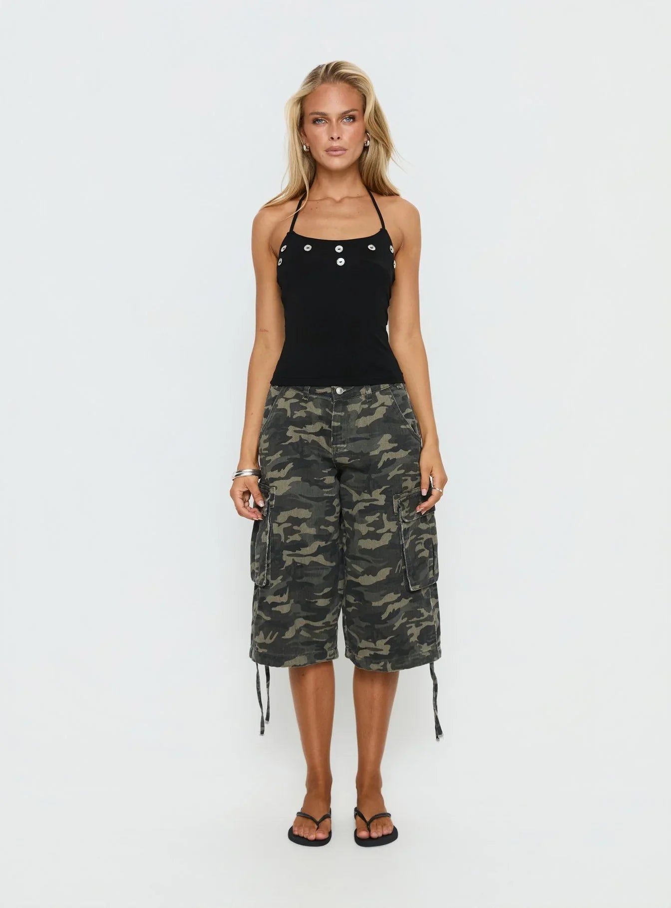 Lysandra Button Halter Top Black