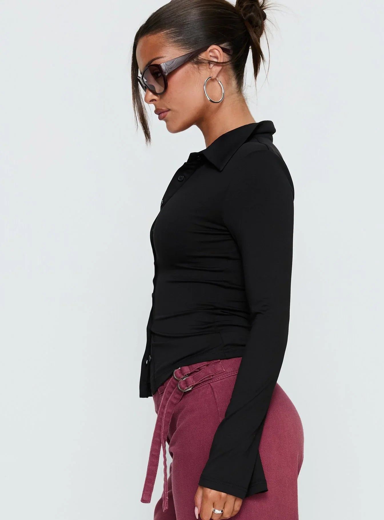 Solina Long Sleeve Collared Top Black