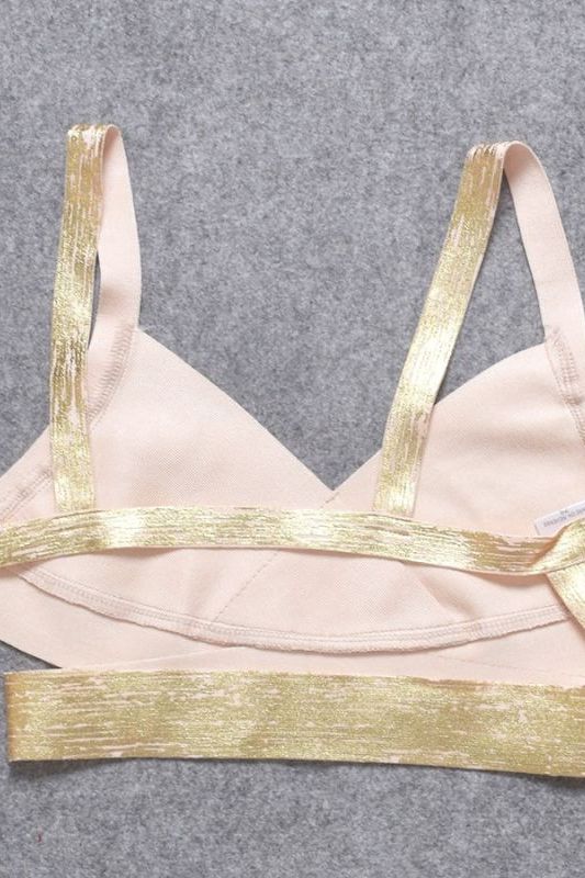 Ang Bandage Leather Crop Top Gold