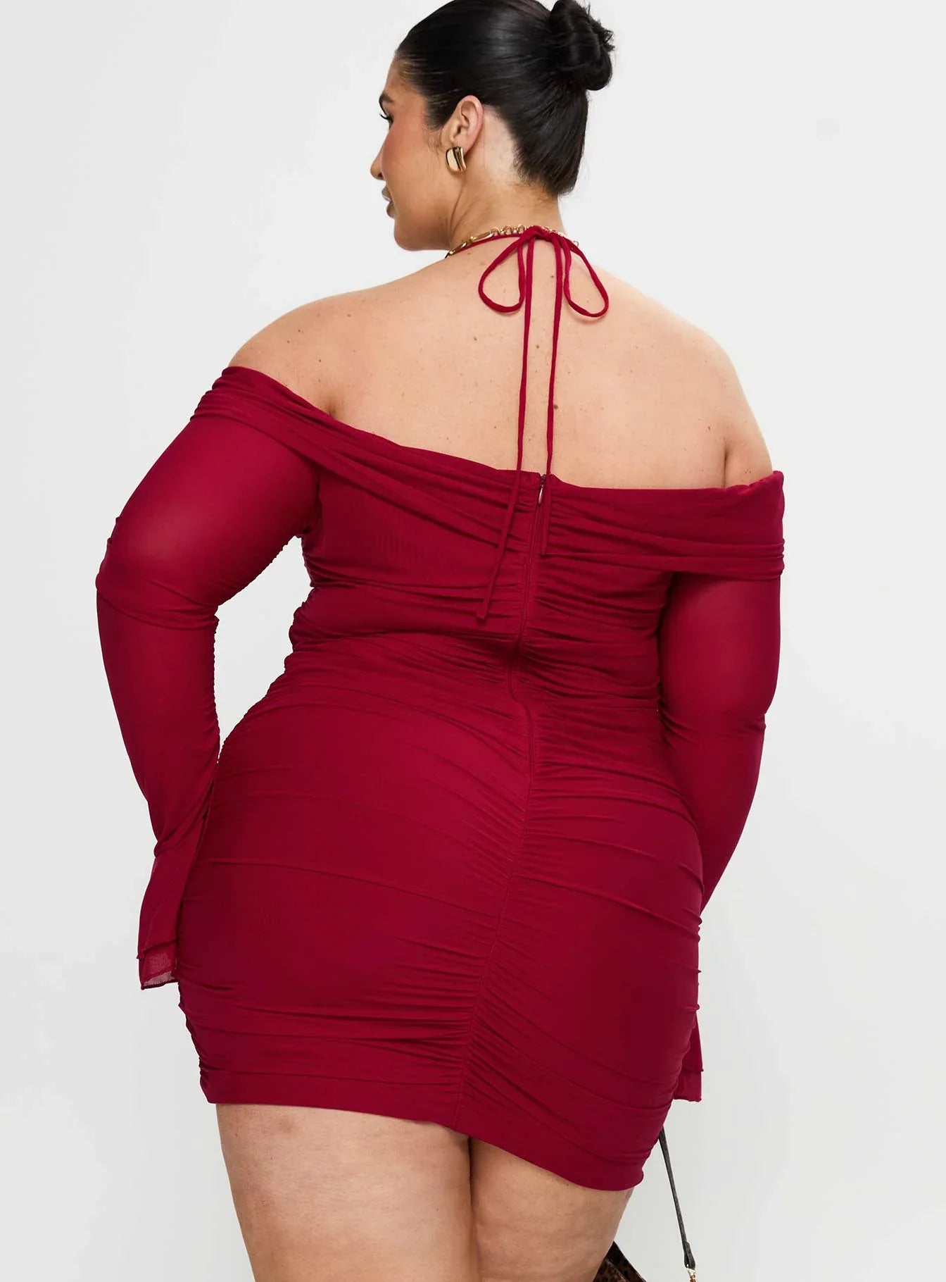Taylon Off Shoulder Long Sleeve Mini Dress Red Curve